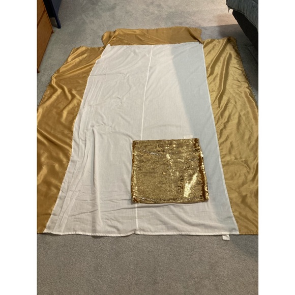 Gold beaded twin dust ruffle and gold sequin zippered pillow